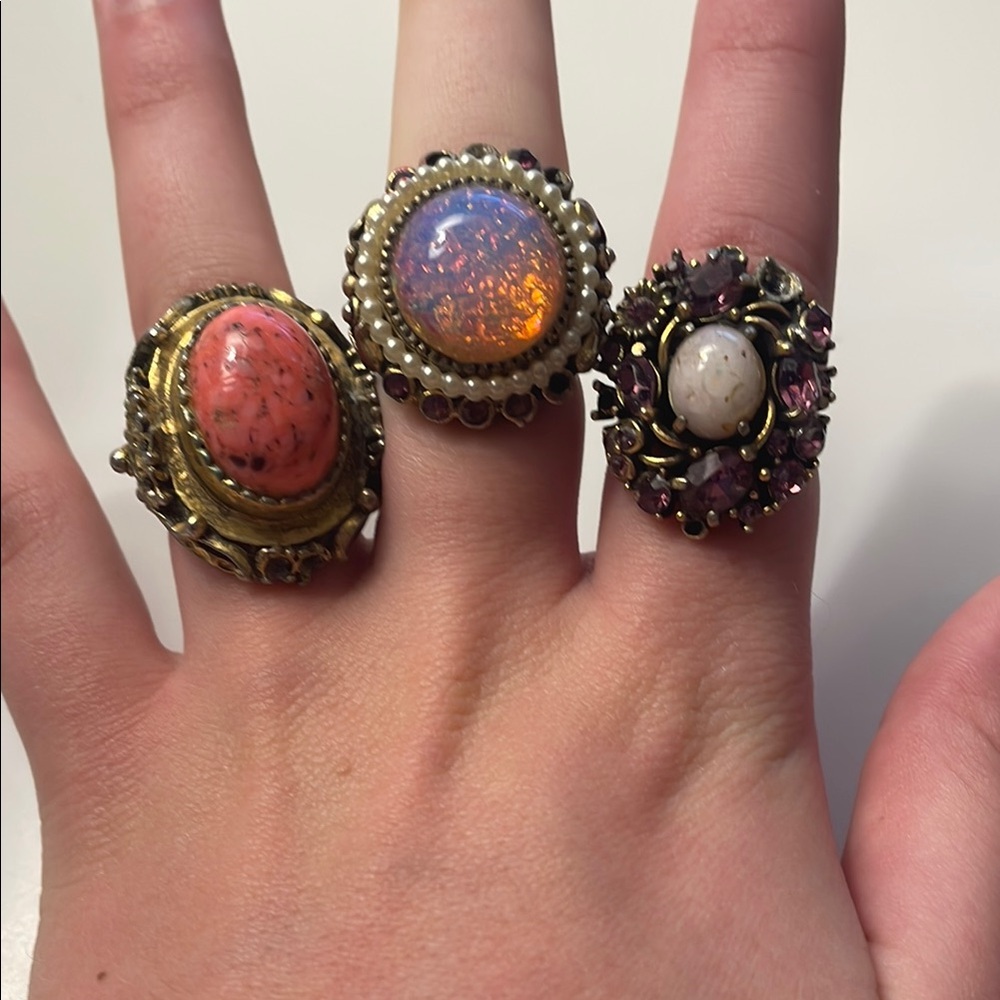 Elegant Gold and Pink Stone Ring 3 pack
